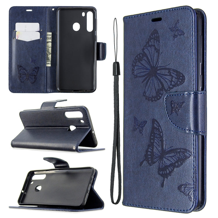 Two Butterflies Embossing Pattern Horizontal Flip Leather Case with Holder & Card Slot & Wallet & Lanyard, For Galaxy A01, For Galaxy A21
