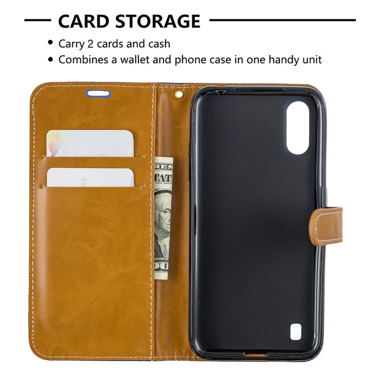 Color Matching Denim Texture Horizontal Flip Leather Case with Holder & Card Slots & Wallet & Lanyard, For Galaxy A01, For Galaxy A21