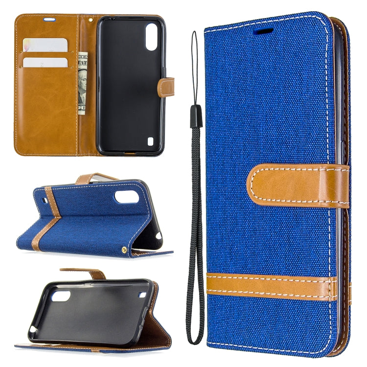 Color Matching Denim Texture Horizontal Flip Leather Case with Holder & Card Slots & Wallet & Lanyard, For Galaxy A01, For Galaxy A21