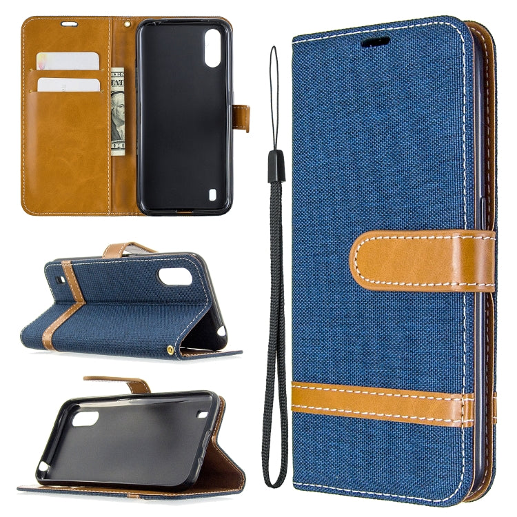 Color Matching Denim Texture Horizontal Flip Leather Case with Holder & Card Slots & Wallet & Lanyard, For Galaxy A01, For Galaxy A21