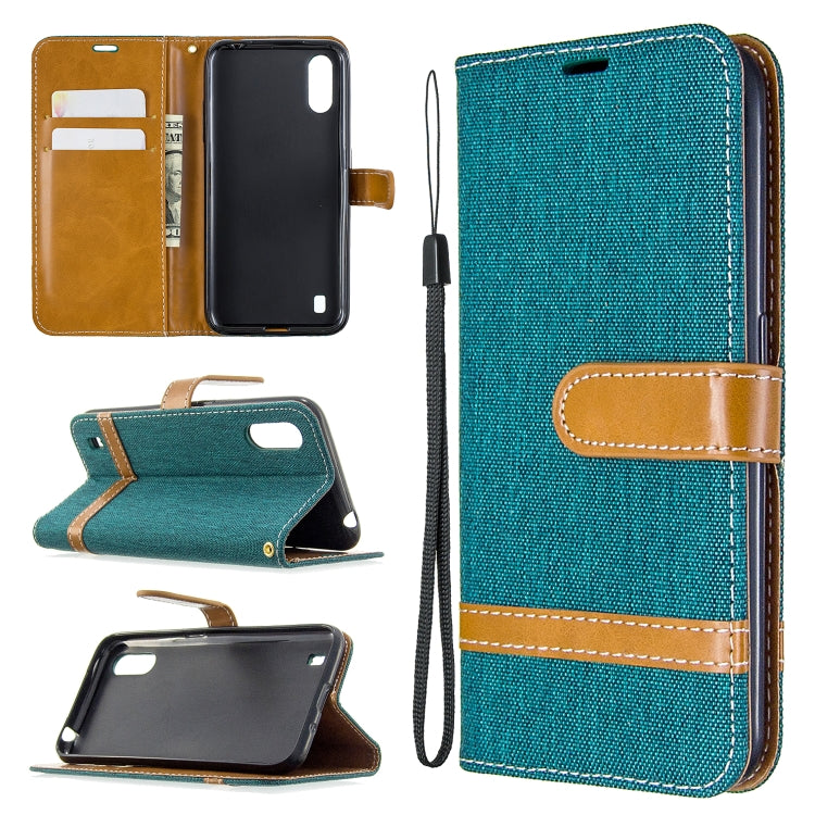 Color Matching Denim Texture Horizontal Flip Leather Case with Holder & Card Slots & Wallet & Lanyard, For Galaxy A01, For Galaxy A21