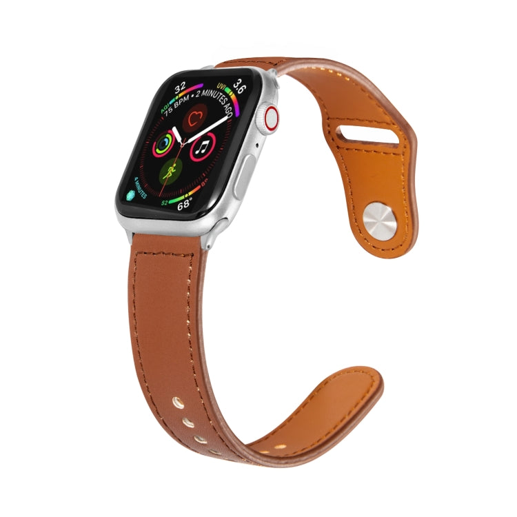 Nail Silver Buckle Leather Watch Band For Apple Watch Series, For Apple Watch Ultra 49mm&Watch Ultra 2 49mm / Series 9&8&7 45mm / SE 3&SE 2&6&SE&5&4 44mm, For Apple Watch Series 9&8&7 41mm / SE 3&SE 2&6&SE&5&4 40mm / 3&2&1 38mm                         ...