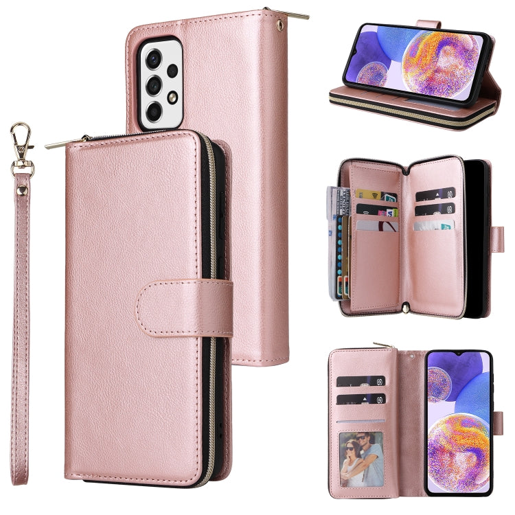 9 Card Slots Zipper Wallet Bag Leather Phone Case, For Xiaomi Redmi Note 11S, For Samsung Galaxy A23