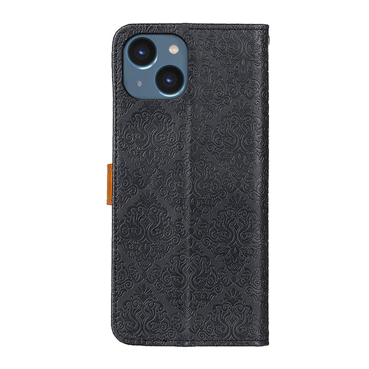 European Floral Embossed Copper Buckle Horizontal Flip PU Leather Phone Case, For iPhone 14, For iPhone 14 Plus, For iPhone 14 Pro, For iPhone 14 Pro Max