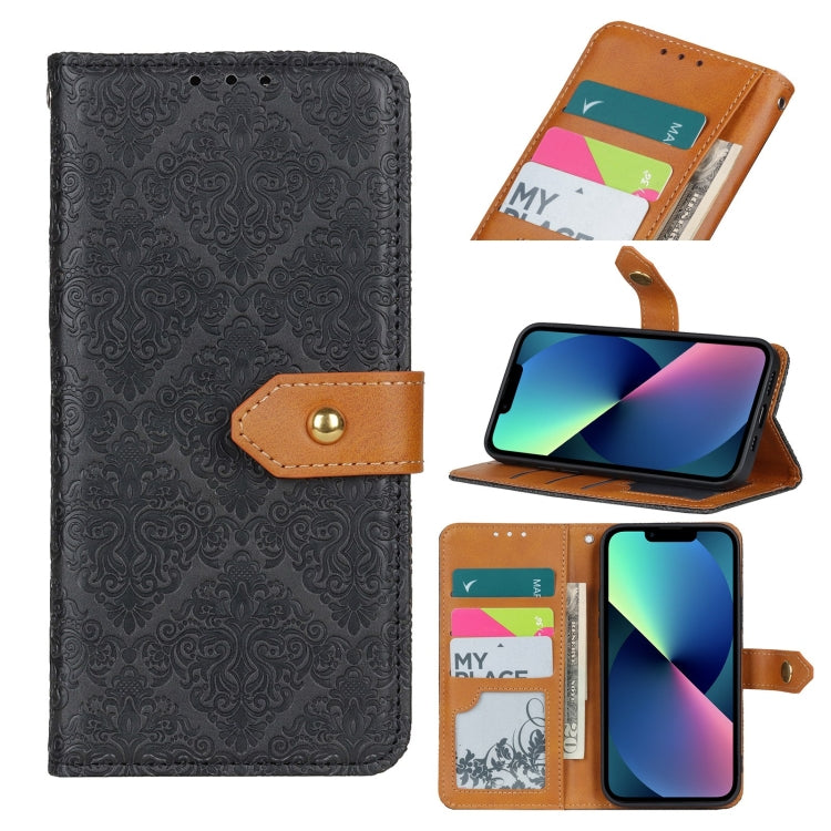 European Floral Embossed Copper Buckle Horizontal Flip PU Leather Phone Case, For iPhone 14, For iPhone 14 Plus, For iPhone 14 Pro, For iPhone 14 Pro Max