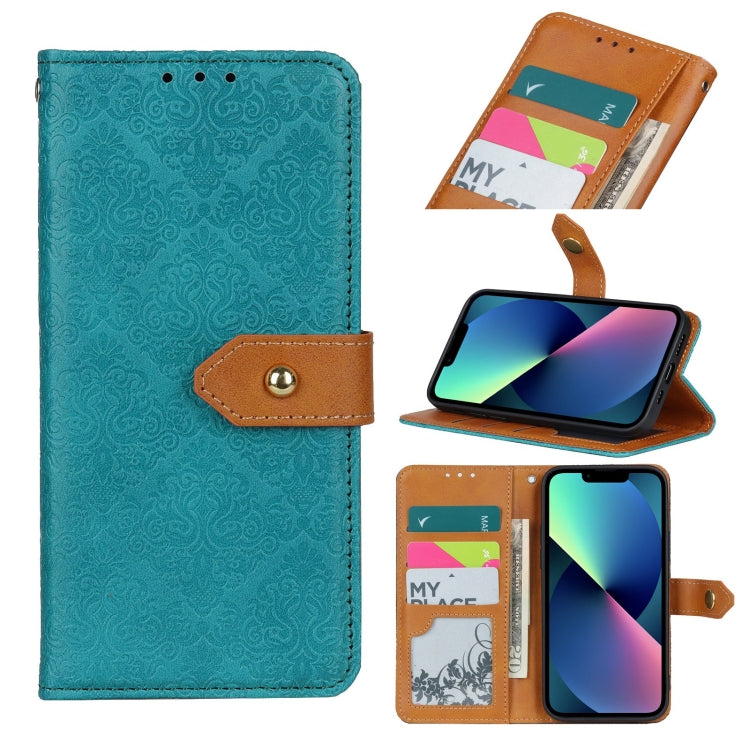 European Floral Embossed Copper Buckle Horizontal Flip PU Leather Phone Case, For iPhone 14, For iPhone 14 Plus, For iPhone 14 Pro, For iPhone 14 Pro Max