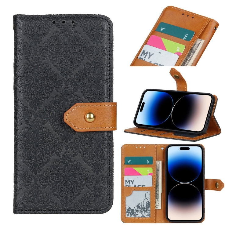 European Floral Embossed Copper Buckle Horizontal Flip PU Leather Phone Case, For iPhone 14, For iPhone 14 Plus, For iPhone 14 Pro, For iPhone 14 Pro Max