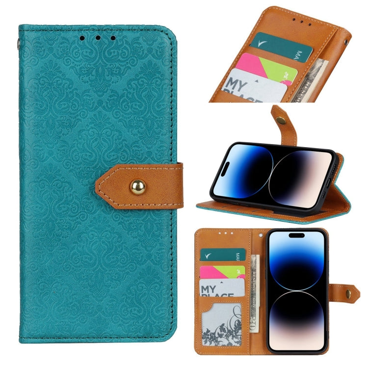 European Floral Embossed Copper Buckle Horizontal Flip PU Leather Phone Case, For iPhone 14, For iPhone 14 Plus, For iPhone 14 Pro, For iPhone 14 Pro Max
