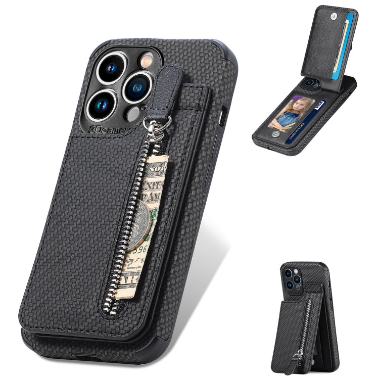 Carbon Fiber Vertical Flip Zipper Phone Case, For iPhone 12 Pro Max