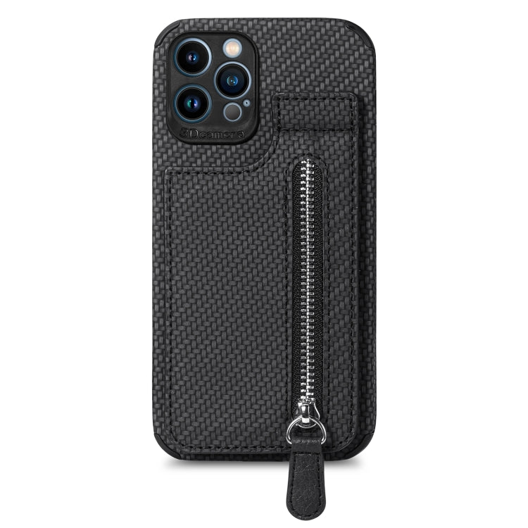 Carbon Fiber Vertical Flip Zipper Phone Case, For iPhone 12 Pro Max