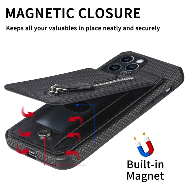Carbon Fiber Vertical Flip Zipper Phone Case, For iPhone 12 Pro Max