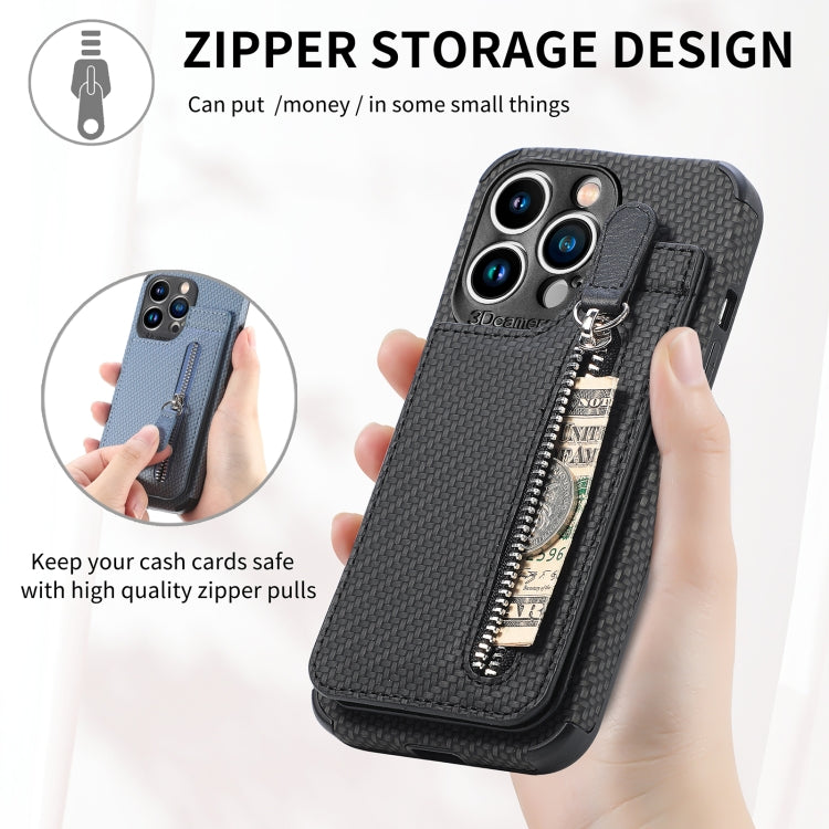 Carbon Fiber Vertical Flip Zipper Phone Case, For iPhone 12 Pro Max