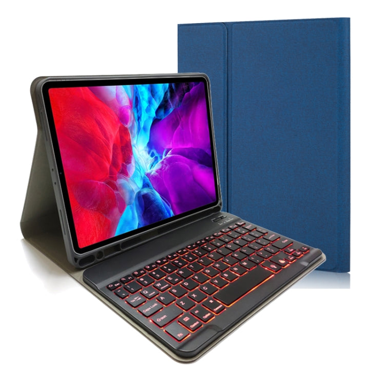 Étui en cuir à rabat horizontal avec clavier Bluetooth magnétique amovible et texture tissu pour iPad Pro 11 2020/2018, avec support et emplacement pour stylet, rétroéclairage RK11, RK11D