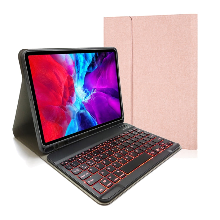 Étui en cuir à rabat horizontal avec clavier Bluetooth magnétique amovible et texture tissu pour iPad Pro 11 2020/2018, avec support et emplacement pour stylet, rétroéclairage RK11, RK11D