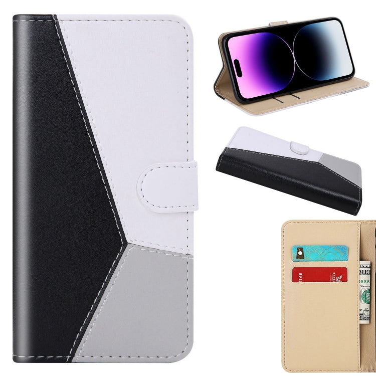 Étui à rabat en cuir avec coutures tricolores pour téléphone