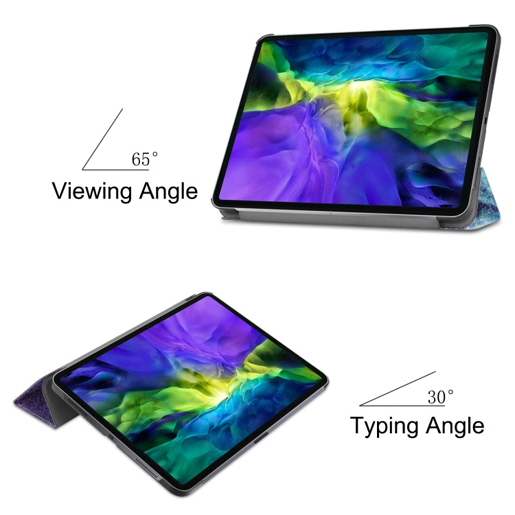 Étui en cuir TPU peint Custer pour tablette intelligente avec fonction veille, support à trois volets et emplacement pour stylet, pour iPad Pro 11 pouces 2020