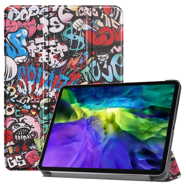 Étui en cuir TPU peint Custer pour tablette intelligente avec fonction veille, support à trois volets et emplacement pour stylet, pour iPad Pro 11 pouces 2020