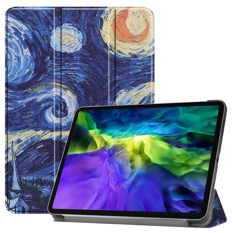 Étui en cuir TPU peint Custer pour tablette intelligente avec fonction veille, support à trois volets et emplacement pour stylet, pour iPad Pro 11 pouces 2020