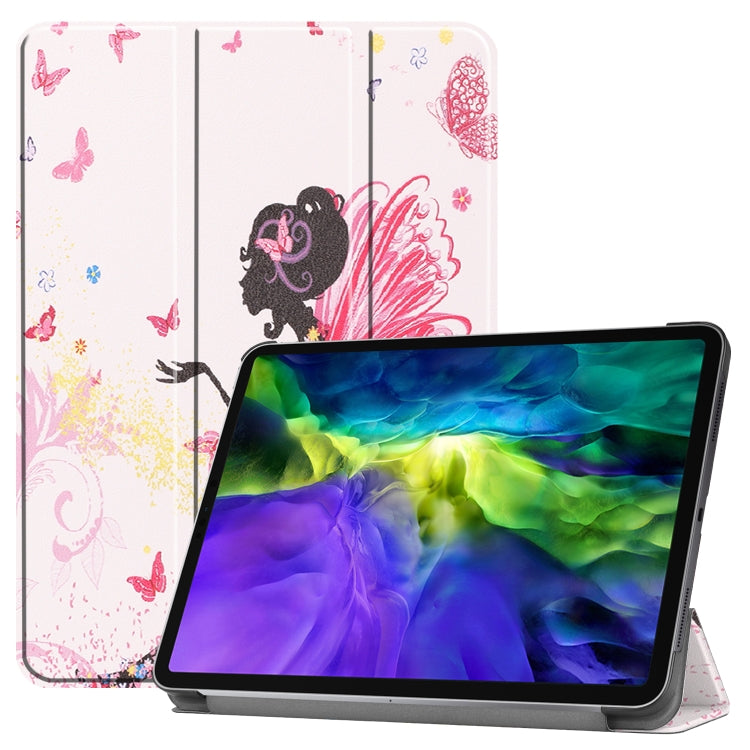 Étui en cuir TPU peint Custer pour tablette intelligente avec fonction veille, support à trois volets et emplacement pour stylet, pour iPad Pro 11 pouces 2020