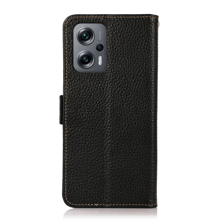 KHAZNEH Side-Magnetic Litchi Genuine Leather RFID Phone Case, For Xiaomi Redmi Note 11T Pro