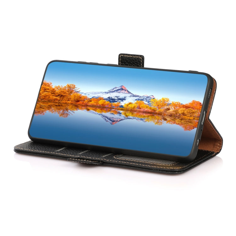 KHAZNEH Side-Magnetic Litchi Genuine Leather RFID Phone Case, For Xiaomi Redmi Note 11T Pro