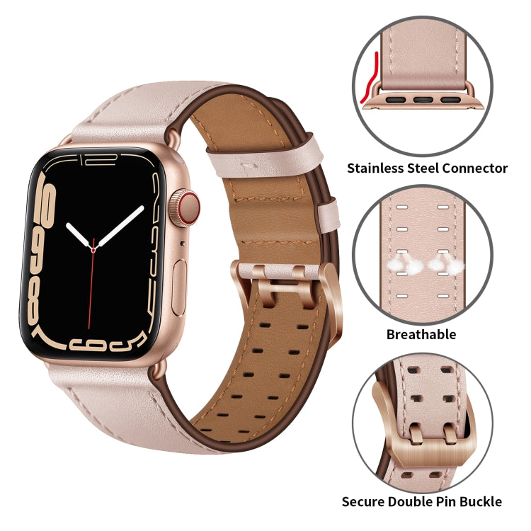 Double Buckles Leather Watch Band For Apple Watch Series, 7 41mm / 6&SE&5&4 40mm / 3&2&1 38mm, 7 45mm / 6&SE&5&4 44mm / 3&2&1 42mm