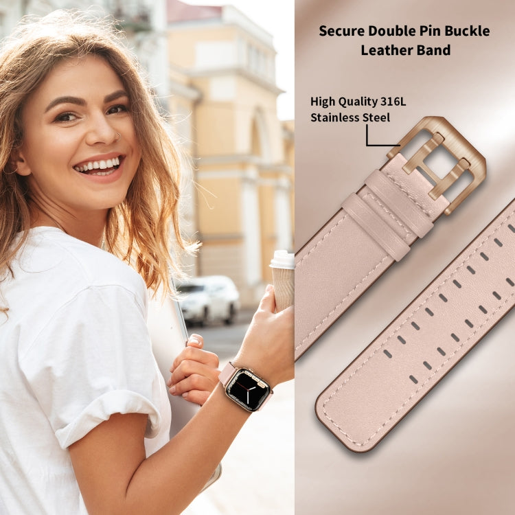 Double Buckles Leather Watch Band For Apple Watch Series, 7 41mm / 6&SE&5&4 40mm / 3&2&1 38mm, 7 45mm / 6&SE&5&4 44mm / 3&2&1 42mm