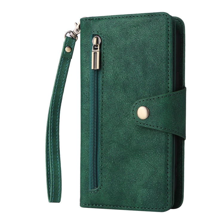 Rivet Buckle 9 Cards Three Fold Leather Phone Case