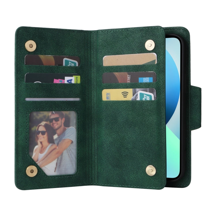 Rivet Buckle 9 Cards Three Fold Leather Phone Case