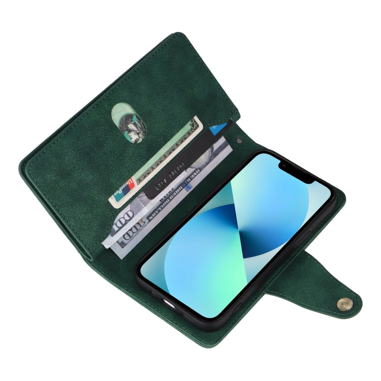 Rivet Buckle 9 Cards Three Fold Leather Phone Case