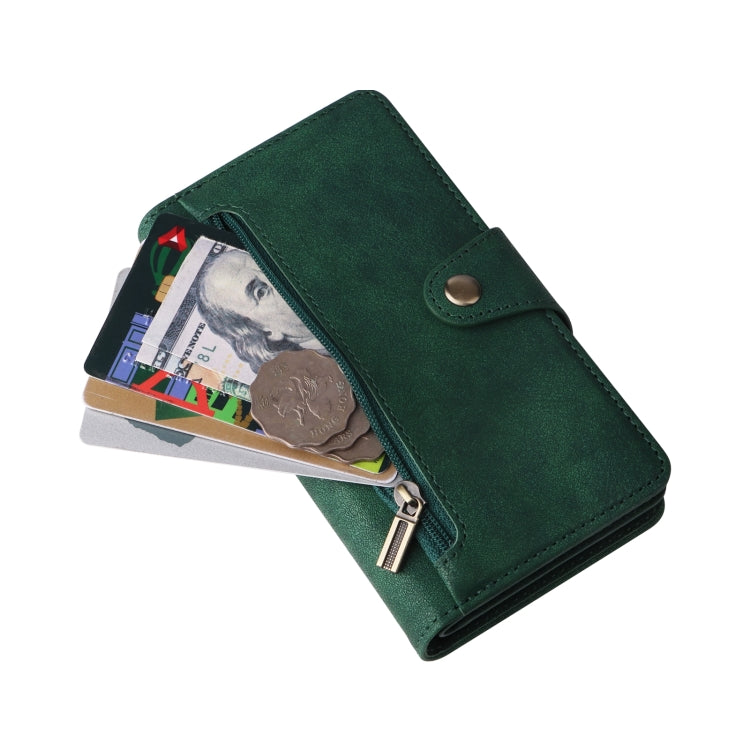 Rivet Buckle 9 Cards Three Fold Leather Phone Case