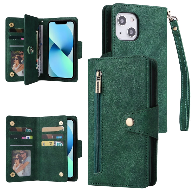Rivet Buckle 9 Cards Three Fold Leather Phone Case