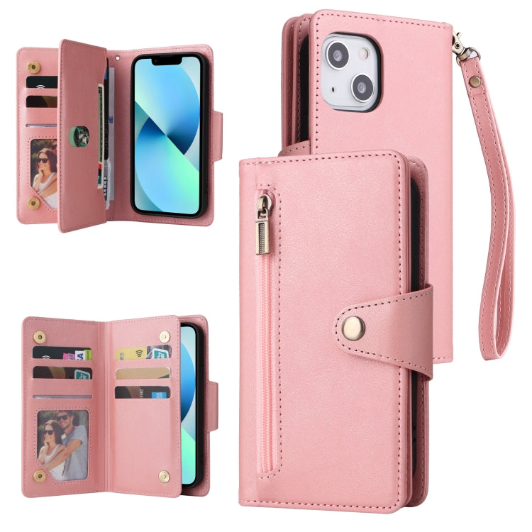 Rivet Buckle 9 Cards Three Fold Leather Phone Case