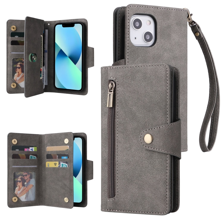 Rivet Buckle 9 Cards Three Fold Leather Phone Case