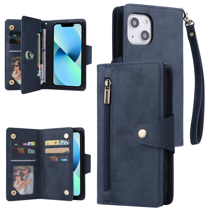 Rivet Buckle 9 Cards Three Fold Leather Phone Case