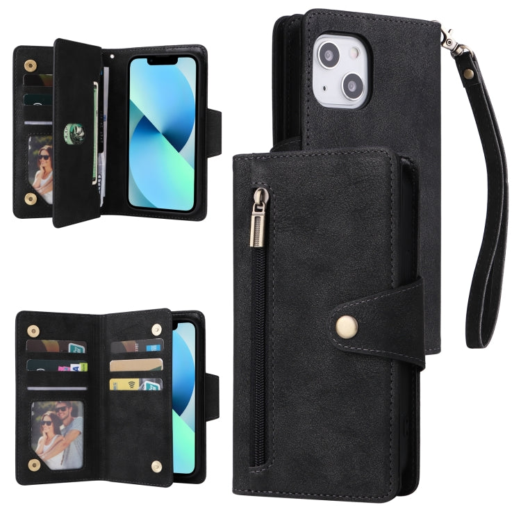 Rivet Buckle 9 Cards Three Fold Leather Phone Case