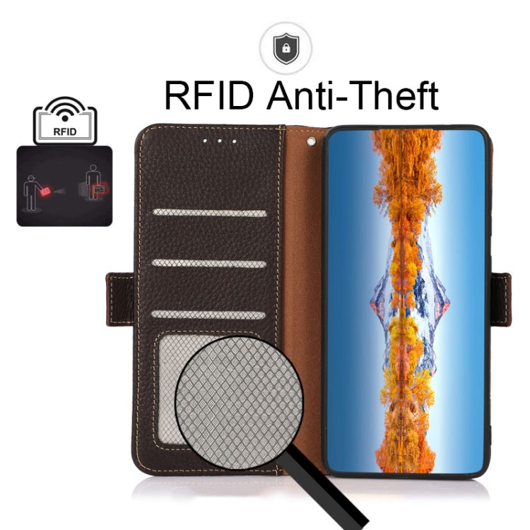 KHAZNEH Side-Magnetic Litchi Genuine Leather RFID Phone Case