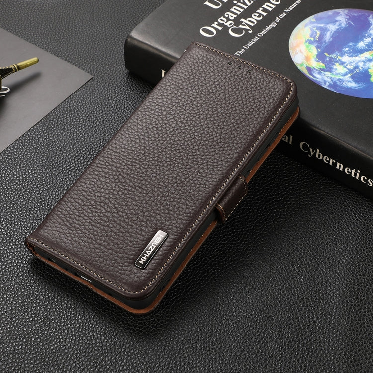 KHAZNEH Side-Magnetic Litchi Genuine Leather RFID Phone Case