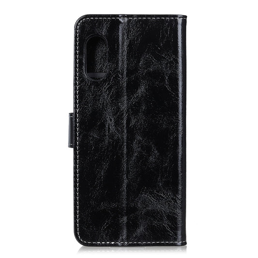 Textured leather back detail with embossed crazy horse pattern