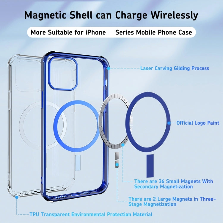 Straight Side Laser Plating MagSafe Clear TPU Phone Case, For iPhone 14 Pro