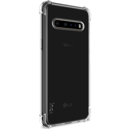 Clear TPU bumper case featuring airbag corner protection technology for LG V60