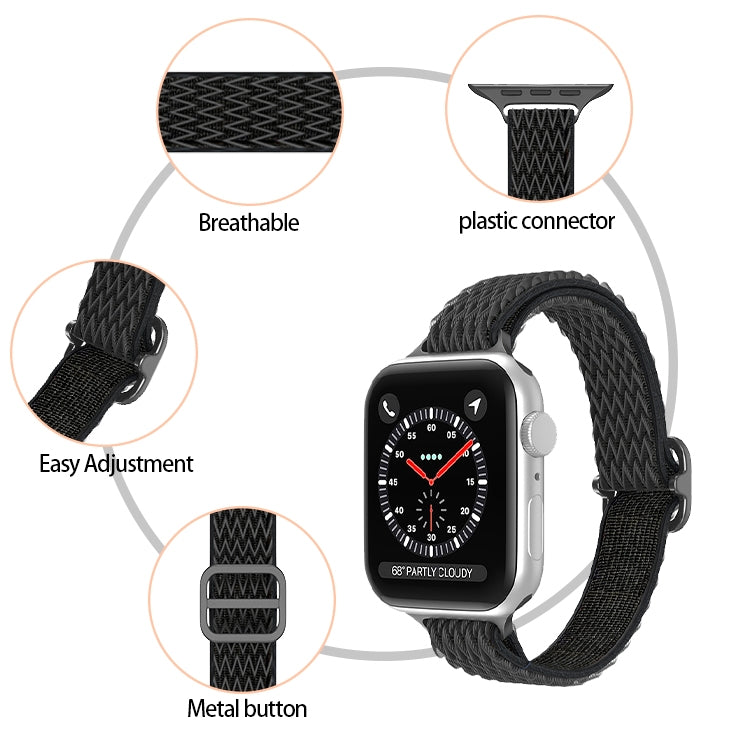Wave Small Waist Nylon Watch Band For Apple Watch Series, 7 45mm / 6&SE&5&4 44mm / 3&2&1 42mm, 7 41mm / 6&SE&5&4 40mm / 3&2&1 38mm