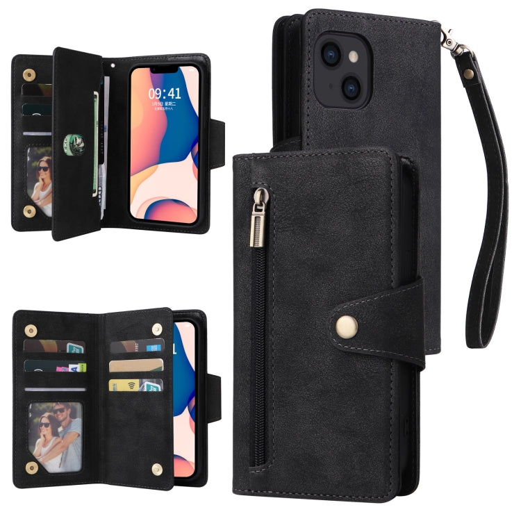 Rivet Buckle 9 Cards Three Fold Leather Phone Case