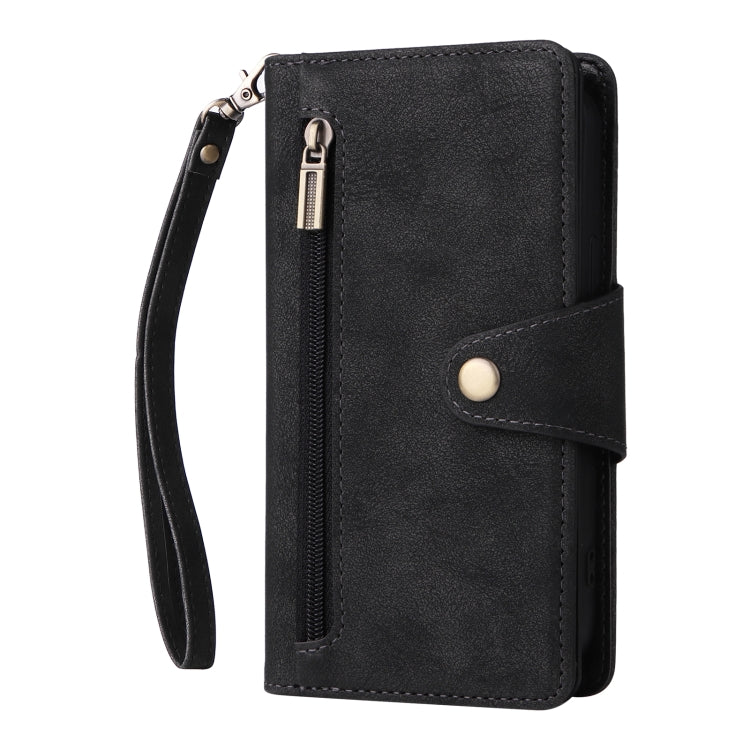 Rivet Buckle 9 Cards Three Fold Leather Phone Case