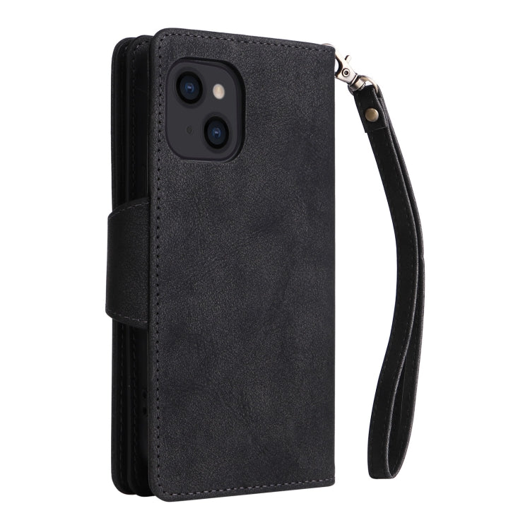 Rivet Buckle 9 Cards Three Fold Leather Phone Case