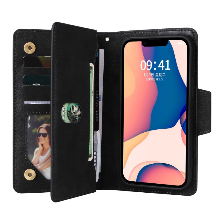 Rivet Buckle 9 Cards Three Fold Leather Phone Case