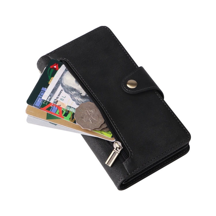 Rivet Buckle 9 Cards Three Fold Leather Phone Case