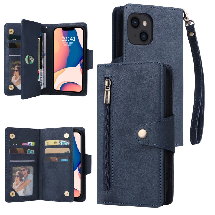 Rivet Buckle 9 Cards Three Fold Leather Phone Case