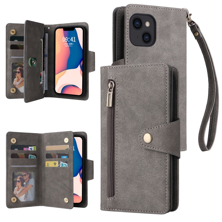 Rivet Buckle 9 Cards Three Fold Leather Phone Case