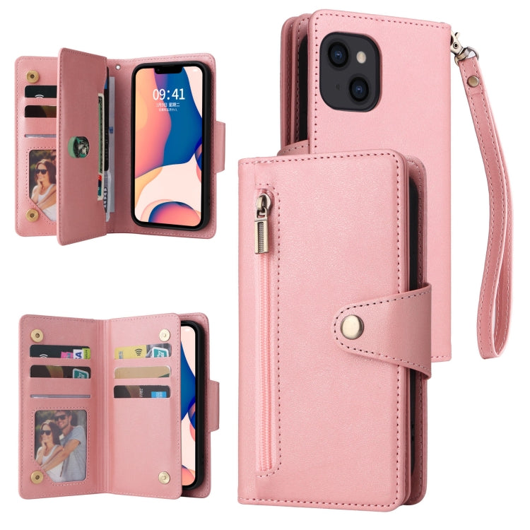 Rivet Buckle 9 Cards Three Fold Leather Phone Case